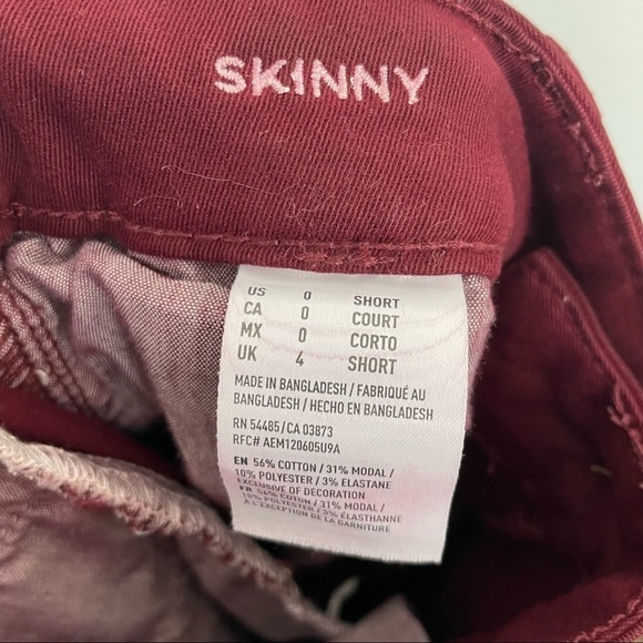 American Eagle SZ 0 Short Burgundy Super Stretch Skinny Ankle Mid Rise - Picture 5 of 5